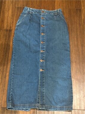Gap Button Front High Waist Long Denim Skirt with front slit size 8